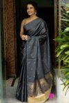 MOST PICKED SOFT LICHI SILK JACQUARD WORK SAREE WITH UNSTITCHED BLOUSE BLACK