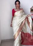 MOST PICKED SOFT LINEN SLAB All GOlDEN WEAVING WORK READY TO WEAR SAREE WITH UNSTITCHED BLOUSE OFF WHITE