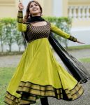 MOST PICKED VICHITRA SILK JACQUARD WORK ANARKALI TOP WITH DUPATTA CASUAL WEAR WHOLESALE PRICE ETHNIC GARMENT (14)