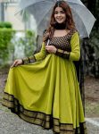 MOST PICKED VICHITRA SILK JACQUARD WORK ANARKALI TOP WITH DUPATTA PARROT GREEN