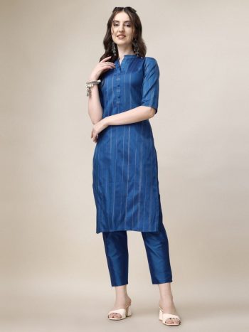 NEW ARRIVAL ART SILK LINING  WORK TOP PENT SET BLUE