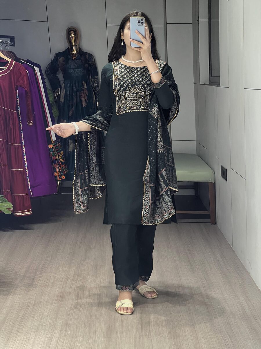 NEW ARRIVAL CHANDERI PRINT WITH FOIL WORK AND HANDWORK TOP BOTTOM WITH DUPATTA FESTIVE WEAR WHOLESALE PRICE ETHNIC GARMENT (8)