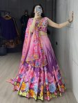 NEW ARRIVAL CHINON FLORAL PRINTED WORK LEHENGA CHOLI WITH DUPATTA BRIDAL WEAR WHOLESALE PRICE ETHNIC GARMENT (5)