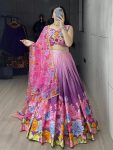 NEW ARRIVAL CHINON FLORAL PRINTED WORK LEHENGA CHOLI WITH DUPATTA BRIDAL WEAR WHOLESALE PRICE ETHNIC GARMENT (5)