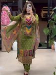 NEW ARRIVAL CHINON SILK DIGITAL PRINTED WITH REAL MIRROR WORK TOP BOTTOM WITH DUPATTA GREEN
