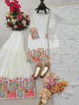 NEW ARRIVAL CHINON SILK EMBROIDERY MULTI THREAD WORK TOP SHARARA WITH DUPATTA PARTY WEAR WHOLESALE PRICE ETHNIC GARMENT (4)