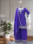 NEW ARRIVAL CHINON SILK EMBROIDERY SEQUENCE WORK TOP PALAZZO WITH DUPATTA (8)