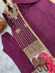 NEW ARRIVAL CHINON SILK EMBROIDERY SEQUENCE WORK WITH RIVET MOTI WORK TOP BOTTOM WITH DUPATTA PARTY WEAR WHOLESALE PRICE ETHNIC GARMENT (8)