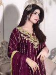 NEW ARRIVAL CHINON SILK EMBROIDERY SEQUENCE WORK WITH RIVET MOTI WORK TOP BOTTOM WITH DUPATTA PARTY WEAR WHOLESALE PRICE ETHNIC GARMENT (8)