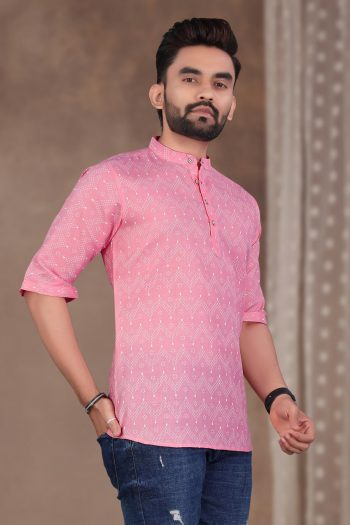 NEW ARRIVAL COTTON FOIL PRINT WITH BEAUTIFUL PATTERN WORK MEN'S SHIRT PINK