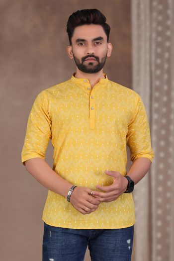 NEW ARRIVAL COTTON FOIL PRINT WITH BEAUTIFUL PATTERN WORK MEN'S SHIRT YELLOW