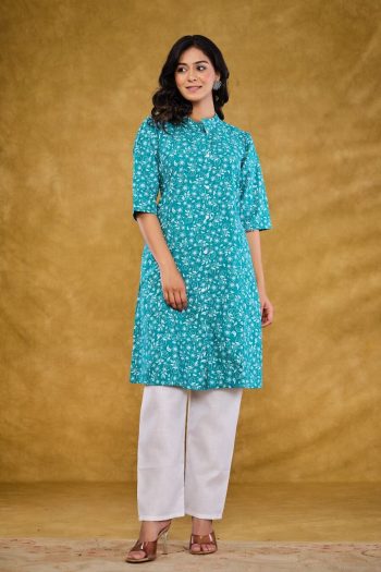 NEW ARRIVAL COTTON PRINTED TOP PENT SET SKY