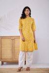 NEW ARRIVAL COTTON PRINTED TOP PENT SET YELLOW