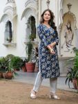 NEW ARRIVAL COTTON PRINTED WORK KURTI BLUE