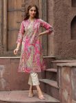 NEW ARRIVAL COTTON PRINTED WORK KURTI PINK