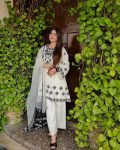 NEW ARRIVAL CREPE SILK THREAD EMBROIDERY WORK TOP PALAZZO WITH DUPATTA WHITE