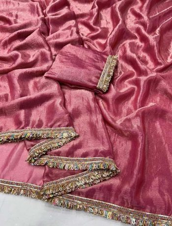 NEW ARRIVAL FENDY CHIFFON SEQUENCE LACE SAREE WITH UNSTITCHED BLOUSE PINK