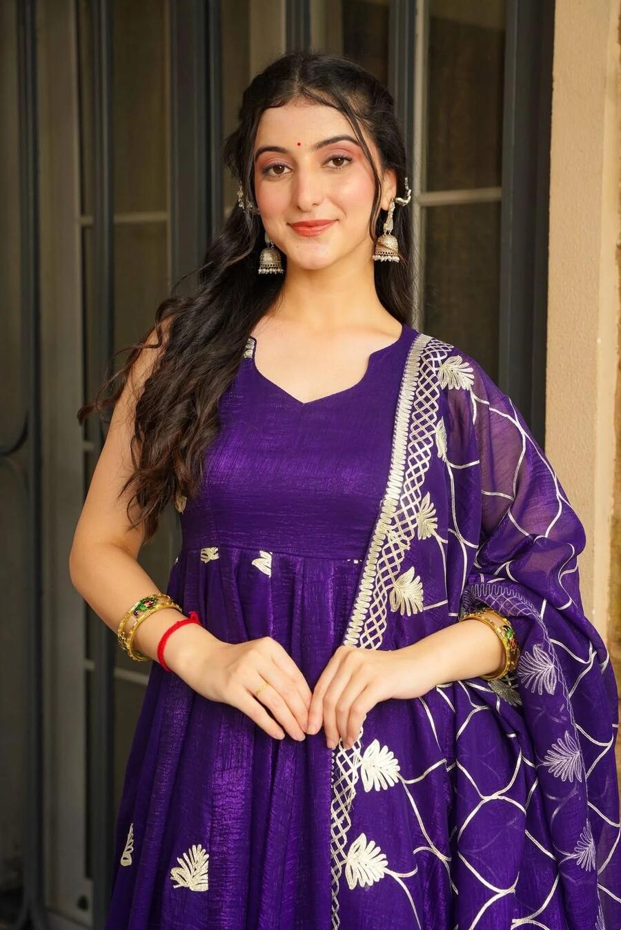 NEW ARRIVAL FENDY SILK EMBROIDERY SEQUENCE WORK GOWN PALAZZO WITH DUPATTA FUNCTIONAL WEAR WHOLESALE PRICE ETHNIC GARMENT (15)