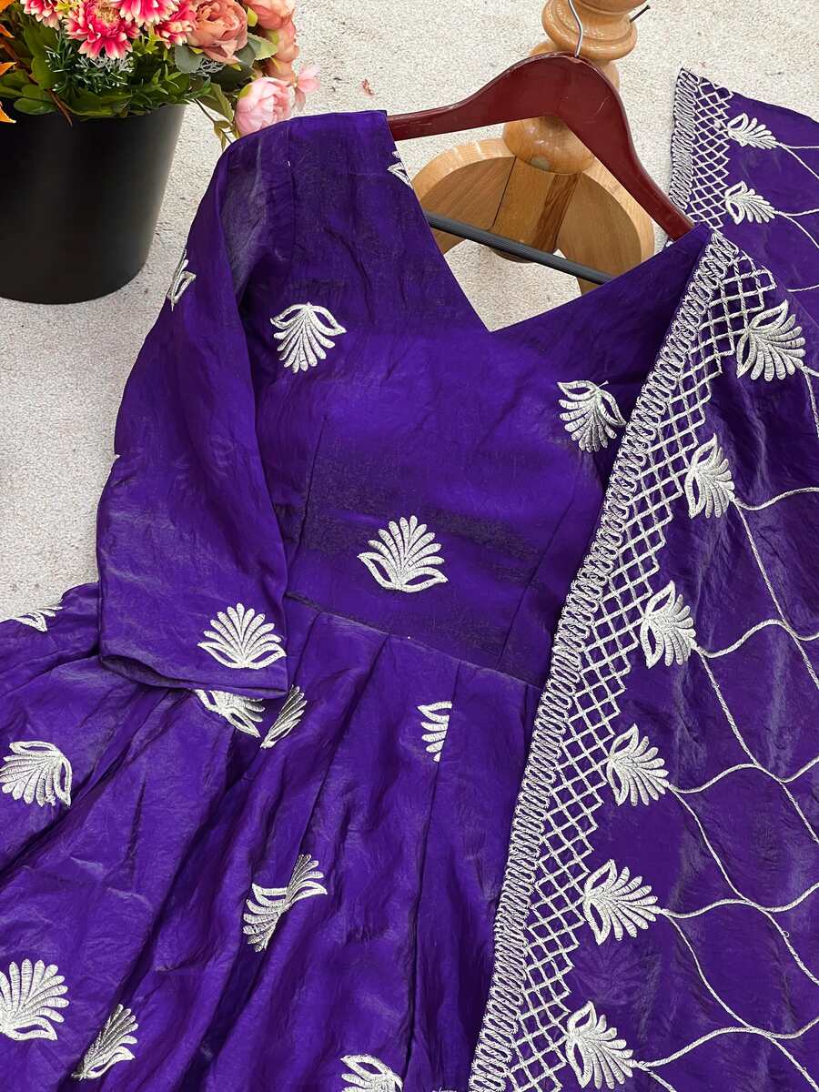 NEW ARRIVAL FENDY SILK EMBROIDERY SEQUENCE WORK GOWN PALAZZO WITH DUPATTA FUNCTIONAL WEAR WHOLESALE PRICE ETHNIC GARMENT (17)