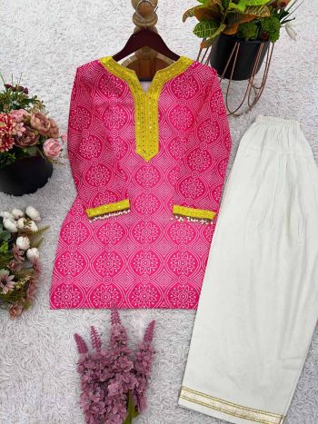 NEW ARRIVAL FRENCH CREPE DIGITAL PRINT WITH EMBROIDERY SEQUENCE WORK TOP PATIYALA PINK