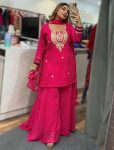 NEW ARRIVAL GEORGETTE EMBROIDERY CODING WORK WITH DIGITAL PRINT WORK TOP PALAZZO WITH DUPATTA PINK