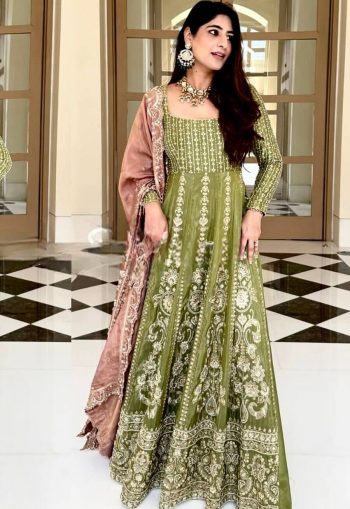 NEW ARRIVAL GEORGETTE EMBROIDERY SEQUENCE WORK GOWN PALAZZO WITH DUPATTA MEHNDI
