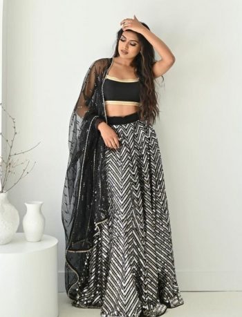NEW ARRIVAL GEORGETTE SEQUENCE AND ZARI WORK LEHENGA CHOLI WITH DUPATTA BLACK