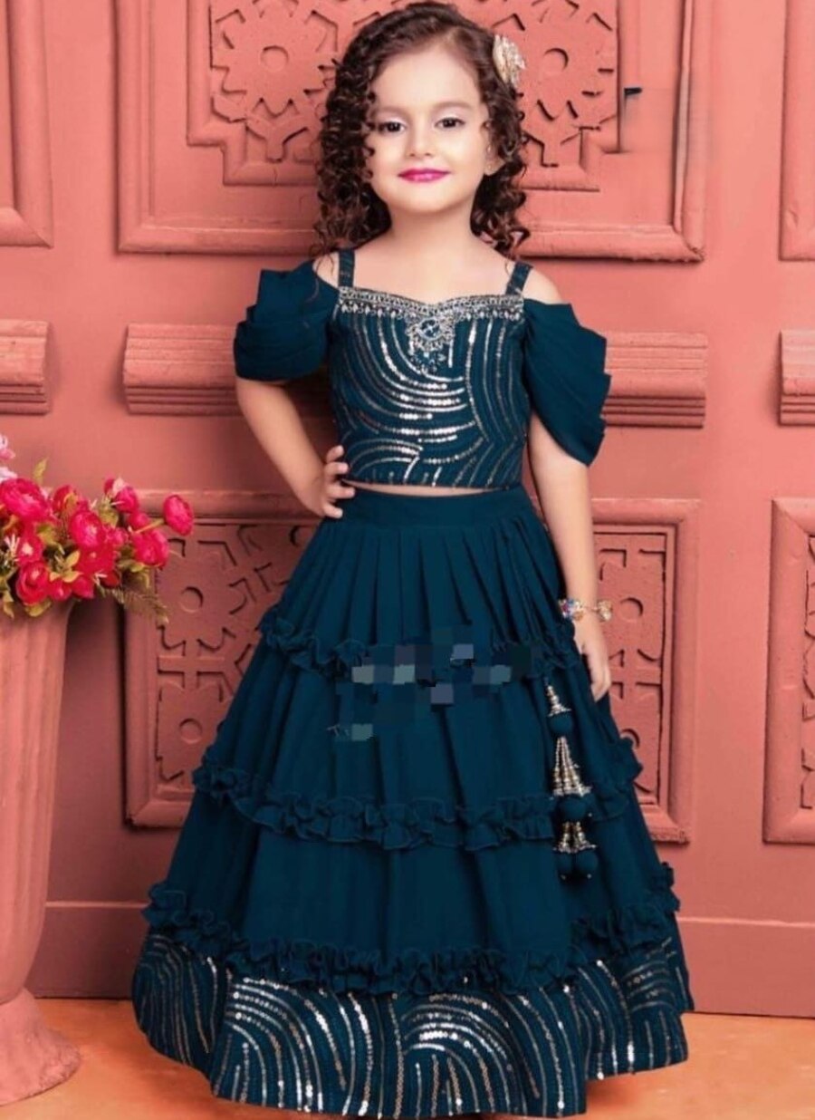 NEW ARRIVAL GEORGETTE SEQUENCE EMBROIDERY WORK KID'S LEHENGA CHOLI FESTIVE WEAR WHOLESALE PRICE ETHNIC GARMENT (2)