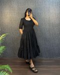 NEW ARRIVAL HAKOBA COTTON 6 PATTI TREDING DESIGN 3 MIDI LAYER ONE PIECE  BLACK