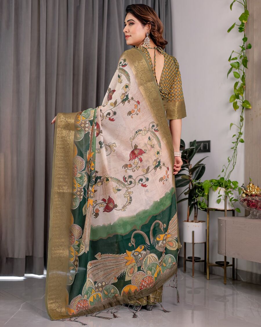 NEW ARRIVAL HANDLOOM LINEN DIGITAL FLORAL PRINTS, RICH ZARI WOVEN BORDER WORK SAREE WITH UNSTITCHED BLOUSE FESTIVAL WEAR WHOLESALE PRICE ETHNIC GARMENT(15).jpeg