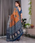 NEW ARRIVAL HANDLOOM LINEN DIGITAL FLORAL PRINTS, RICH ZARI WOVEN BORDER WORK SAREE WITH UNSTITCHED BLOUSE FESTIVAL WEAR WHOLESALE PRICE ETHNIC GARMENT(17).jpeg