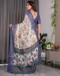 NEW ARRIVAL HANDLOOM LINEN DIGITAL FLORAL PRINTS, RICH ZARI WOVEN BORDER WORK SAREE WITH UNSTITCHED BLOUSE FESTIVAL WEAR WHOLESALE PRICE ETHNIC GARMENT(21).jpeg