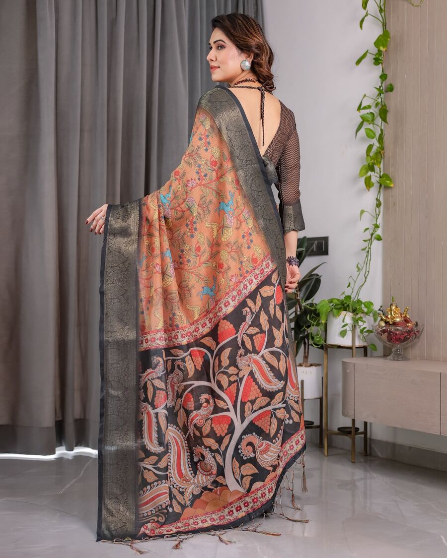 NEW ARRIVAL HANDLOOM LINEN DIGITAL FLORAL PRINTS, RICH ZARI WOVEN BORDER WORK SAREE WITH UNSTITCHED BLOUSE FESTIVAL WEAR WHOLESALE PRICE ETHNIC GARMENT(26).jpeg