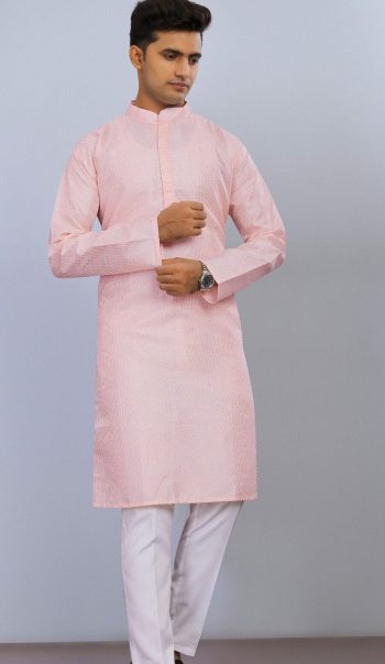 NEW ARRIVAL IMPORTED THREAD SEQUENCE WORK MEN'S KURTA PAYAJAMA  BABY PINK
