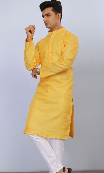NEW ARRIVAL IMPORTED THREAD SEQUENCE WORK MEN'S KURTA PAYAJAMA  YELLOW