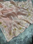 NEW ARRIVAL JIMMY CHOO PEARLS AND CUTDANA HANDWORK SAREE WITH UNSTITCHED BLOUSE PARTY WEAR WHOLESALE PRICE ETHNIC GARMENT(3)