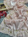 NEW ARRIVAL JIMMY CHOO PEARLS AND CUTDANA HANDWORK SAREE WITH UNSTITCHED BLOUSE PARTY WEAR WHOLESALE PRICE ETHNIC GARMENT(3)
