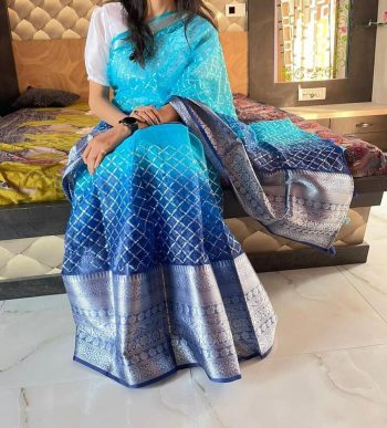 NEW ARRIVAL KANCHIPURAM JACQUARD MULTI SEQUENCE WORK SAREE WITH UNSTITCHED BLOUSE SKY