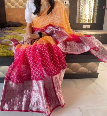 NEW ARRIVAL KANCHIPURAM JACQUARD MULTI SEQUENCE WORK SAREE WITH UNSTITCHED BLOUSE ORANGE