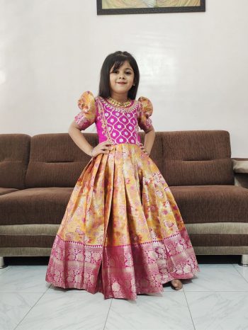 NEW ARRIVAL KANJIVARAM SILK EMBROIDERY WORK GOWN PINK