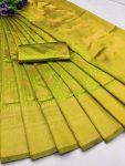 NEW ARRIVAL LICHI SILK ORGANIC BANARASI SAREE WITH UNSTITCHED BLOUSE PARROT GREEN
