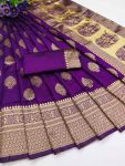 NEW ARRIVAL LICHI SILK ORGANIC BANARASI SAREE WITH UNSTITCHED BLOUSE PURPLE