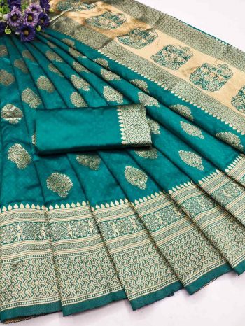 NEW ARRIVAL LICHI SILK ORGANIC BANARASI SAREE WITH UNSTITCHED BLOUSE RAMA