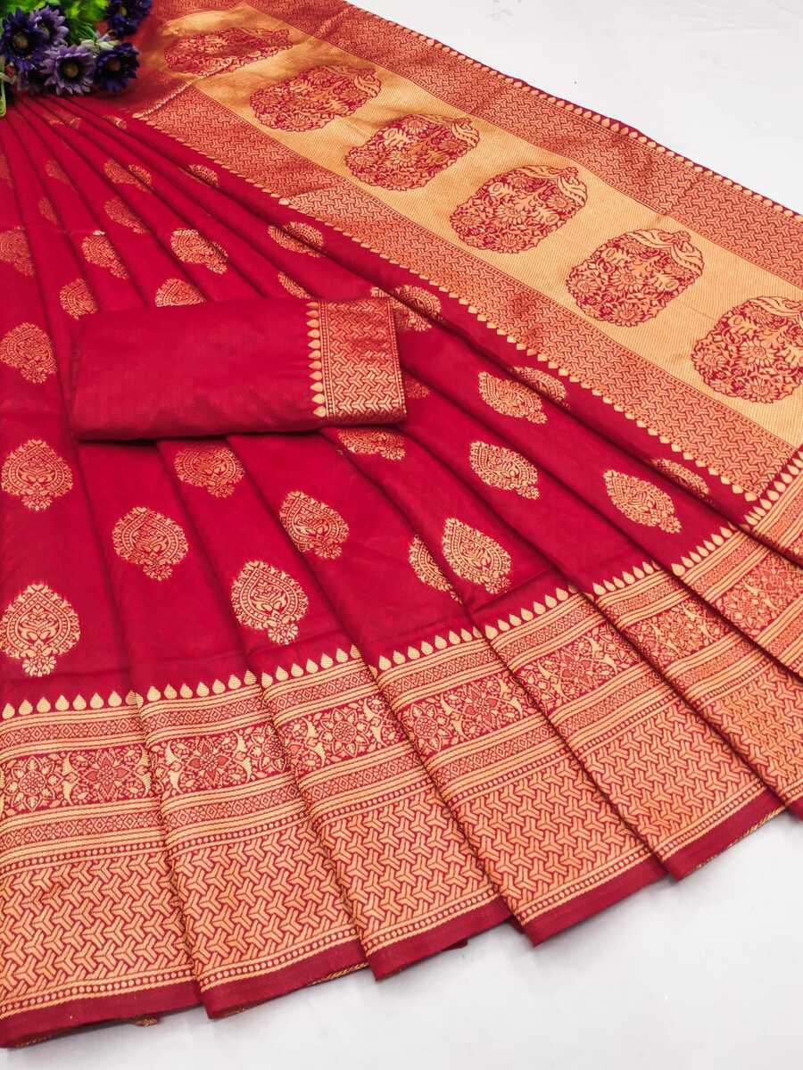 NEW ARRIVAL LICHI SILK ORGANIC BANARASI SAREE WITH UNSTITCHED BLOUSE WEDDING WEAR WHOLESALE PRICE ETHNIC GARMENT (7)