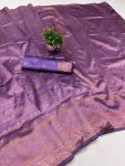 NEW ARRIVAL LICHI SILK WEAVING WORK BANARASI SAREE WITH UNSTITCHED BLOUSE LAVENDER