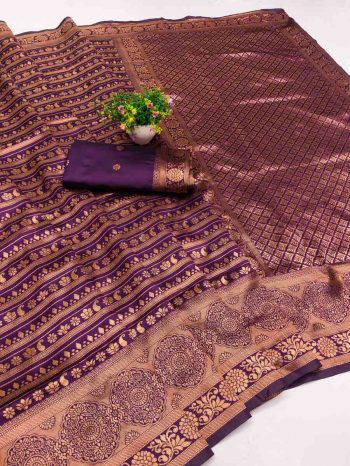 NEW ARRIVAL LICHI SILK WEAVING WORK BANARASI SAREE WITH UNSTITCHED BLOUSE PURPLE