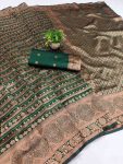 NEW ARRIVAL LICHI SILK WEAVING WORK BANARASI SAREE WITH UNSTITCHED BLOUSE GREEN