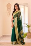 NEW ARRIVAL LINEN SLAB WEAVING WORK SAREE WITH UNSTITCHED BLOUSE FESTIVE WEAR WHOLESALE PRICE ETHNIC GARMENT (1)