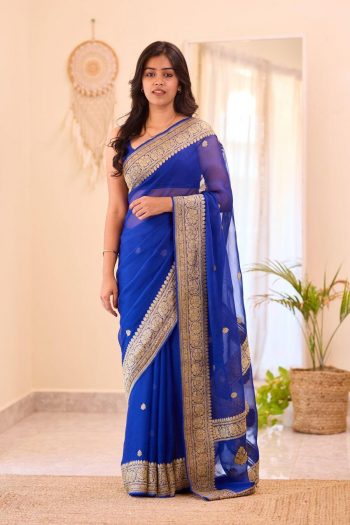 NEW ARRIVAL LINEN SLAB WEAVING WORK SAREE WITH UNSTITCHED BLOUSE BLUE