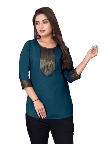NEW ARRIVAL MAGIC COTTON BEAUTIFUL LACE WORK TOP TEAL